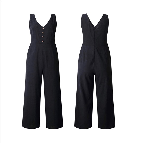 Casual black v-neck jumpsuit - Picture 4 of 8
